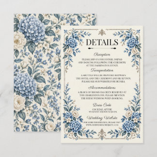 Tarjeta De Recepción Detalles de Boda Antiguos con Algo Azul