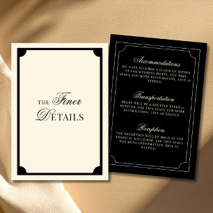Tarjeta De Recepción Detalles de Boda Antiguos de Dinero Negro y Marfil