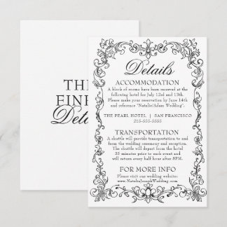 Tarjeta De Recepción Detalles de Boda Antiguos en Blanco y Negro de Din