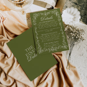 Tarjeta De Recepción Detalles de boda antiguos en verde oliva y dinero