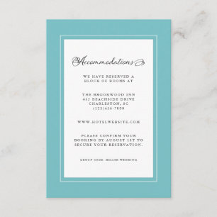 Tarjeta De Recepción Detalles de Boda Aqua y Blanco Bordes Modernos y E