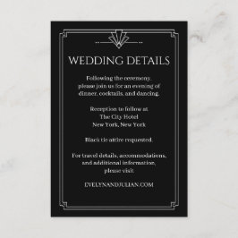 Tarjeta De Recepción Detalles de Boda Arqueados Onyx Negro Art Deco