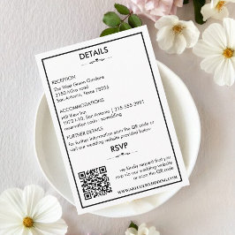 Tarjeta De Recepción Detalles de boda atemporales en blanco y negro/Tar