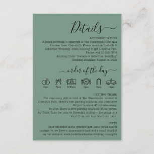 Tarjeta De Recepción Detalles de boda azul cadete verde