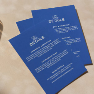 Tarjeta De Recepción Detalles de Boda Azul Cobalto