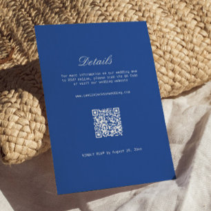 Tarjeta De Recepción Detalles de Boda Azul Cobalto Código Qr RSVP