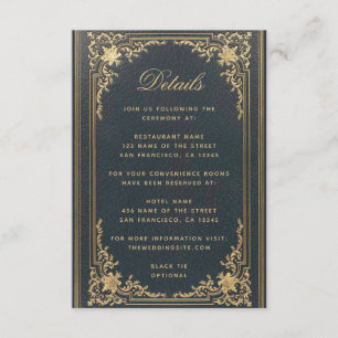 Tarjeta De Recepción Detalles de Boda Azul Elegante - Letra Dorada Vint