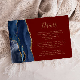 Tarjeta De Recepción Detalles de Boda Azul Marino Ágata Dorada Burgundy
