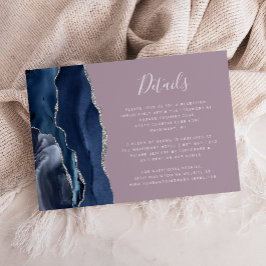 Tarjeta De Recepción Detalles de Boda Azul Marino Plata Ágata Malva