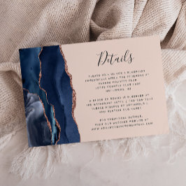 Tarjeta De Recepción Detalles de Boda Azul Marino Rosa Dorado Ágata Rub
