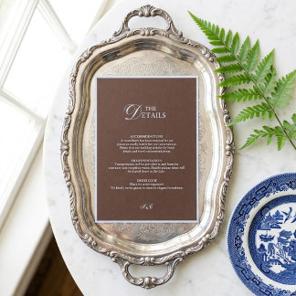 Tarjeta De Recepción Detalles de Boda Azul Marrón Chocolate