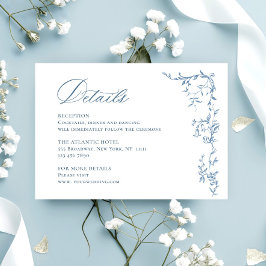 Tarjeta De Recepción Detalles de Boda Azul Polvoriento Floral Ornamenta