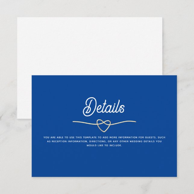 Tarjeta De Recepción Detalles de Boda Azul Real (Anverso / Reverso)