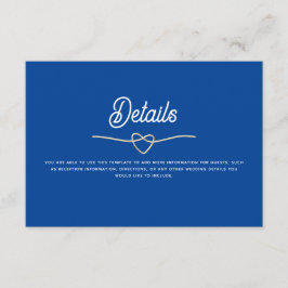 Tarjeta De Recepción Detalles de Boda Azul Real