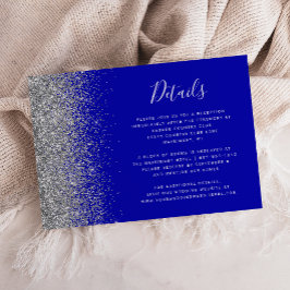 Tarjeta De Recepción Detalles de Boda Azul Real con Borde de Brillo Pla
