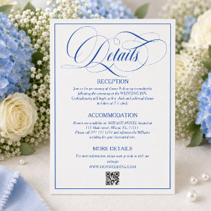 Tarjeta De Recepción Detalles de Boda Azul Real de Lujo
