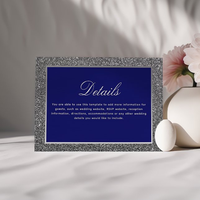 Tarjeta De Recepción Detalles de Boda Azul Real y Plata (Subido por el creador)
