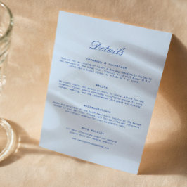 Tarjeta De Recepción Detalles de Boda Azules 