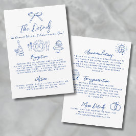 Tarjeta De Recepción Detalles de Boda Azules Dibujados a Mano