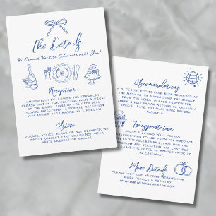 Tarjeta De Recepción Detalles de Boda Azules Dibujados a Mano