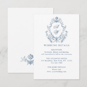 Tarjeta De Recepción Detalles de boda azules florales de gracia ornamen