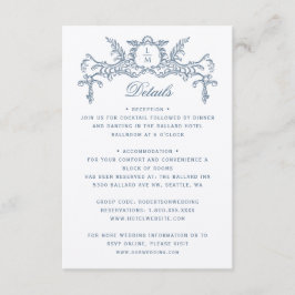 Tarjeta De Recepción Detalles de Boda Barroca Ornamentada Azul Francés