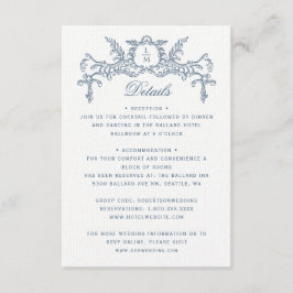 Tarjeta De Recepción Detalles de Boda Barroca Ornamentada Azul Francés