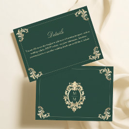 Tarjeta De Recepción Detalles de Boda Barroco Verde Esmeralda Dorado