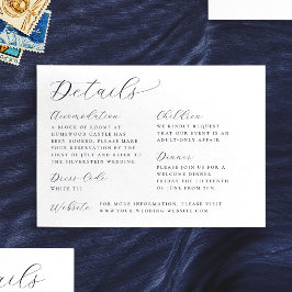Tarjeta De Recepción Detalles de Boda Blanca Caligrafía Clásica