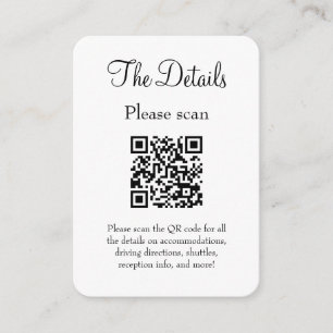 Tarjeta De Recepción Detalles de Boda blanco moderno simple con código