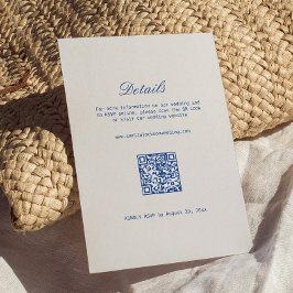 Tarjeta De Recepción Detalles de Boda Blanco y Azul Código Qr de RSVP