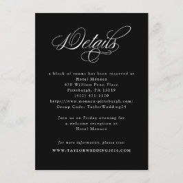 Tarjeta De Recepción Detalles de Boda Blanco y Negro de Caligrafía Eleg