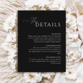 Tarjeta De Recepción Detalles de boda blanco y negro simple y elegante