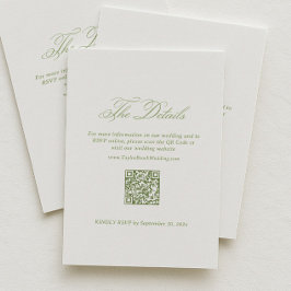 Tarjeta De Recepción Detalles de Boda Blancos y Verdes Código QR de RSV