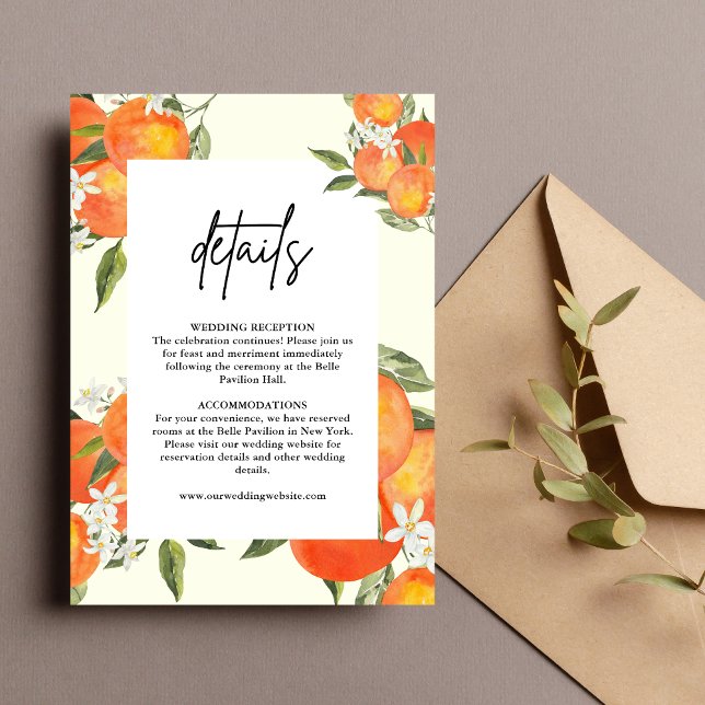 Tarjeta De Recepción Detalles de Boda Boho Abstracto Naranja (Boho abstract orange details enclosure card shares key info with warm, artistic charm.)