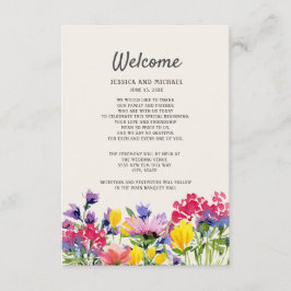 Tarjeta De Recepción Detalles de Boda Boho Acuarela Flores Silvestres F