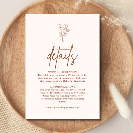 Tarjeta De Recepción Detalles de Boda Boho Botanicals de Terracota