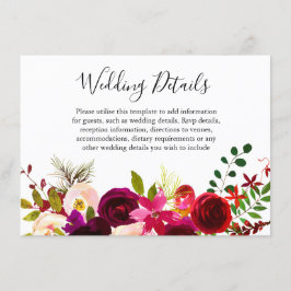 Tarjeta De Recepción Detalles de boda boho burgundy flores primavera ot