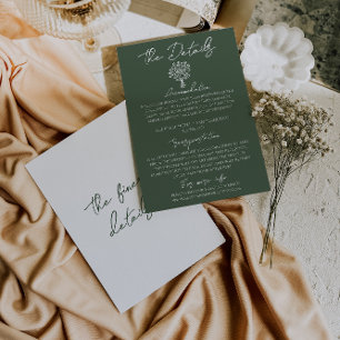 Tarjeta De Recepción Detalles de boda boho con ramo floral verde oscuro