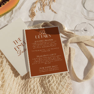 Tarjeta De Recepción Detalles de Boda Boho de Naranja Quemada con Clase