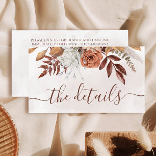 Tarjeta De Recepción Detalles de boda boho de otoño con flores de terra