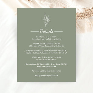 Tarjeta De Recepción Detalles de Boda Boho Elegantes Verde Salvia Minim
