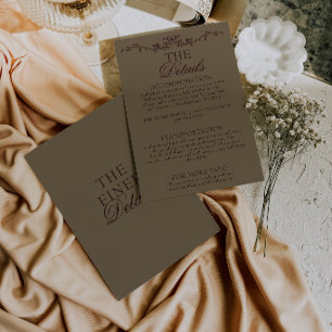 Tarjeta De Recepción Detalles de Boda Boho Floral Burdeos Taupe Elegant