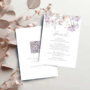 Tarjeta De Recepción Detalles de Boda Boho Floral Elegante Púrpura
