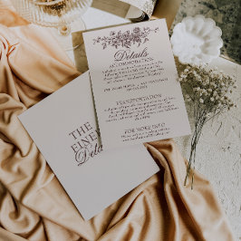 Tarjeta De Recepción Detalles de boda boho floral marrón chocolate eleg