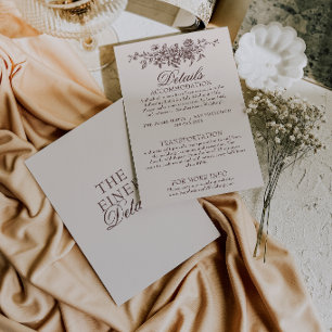Tarjeta De Recepción Detalles de boda boho floral marrón chocolate eleg