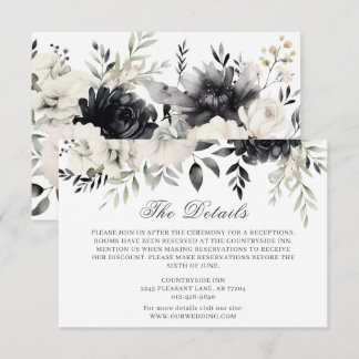 Tarjeta De Recepción Detalles de boda boho floral oscura negra crema