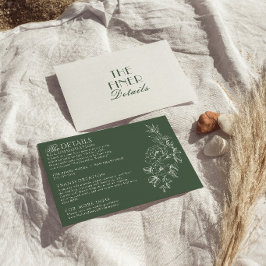 Tarjeta De Recepción Detalles de Boda Boho Floral Verde Esmeralda Salvi