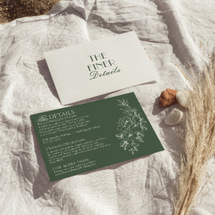 Tarjeta De Recepción Detalles de Boda Boho Floral Verde Esmeralda Salvi