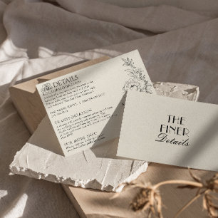 Tarjeta De Recepción Detalles de boda boho florales crema negro elegant